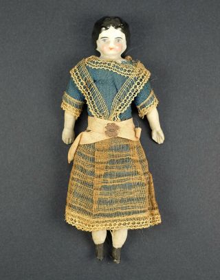 Antique Doll With Handmade Clothes & Porcelain Head 1870s 1880s