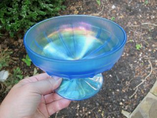 Northwood Celeste Blue Antique Carnival Stretch Glass Compote Iridescent Pretty