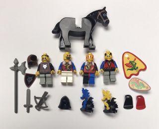 4 Vintage Lego Mini Figures Castle Dragon Knights W/ Horse & Accessories Weapons