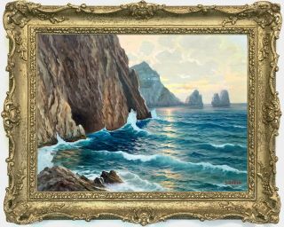 Capri Off The Coast Antique Oil Painting Early 20th Century Italian School