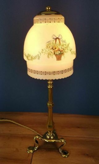 Brass Pullman Lamp With Decorated Flower Basket Shade; Rewired & PAT 6
