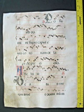 Large Medieval Music Manuscript,  Lf,  Vellum,  lg.  handptd.  Initial,  c.  1500 2