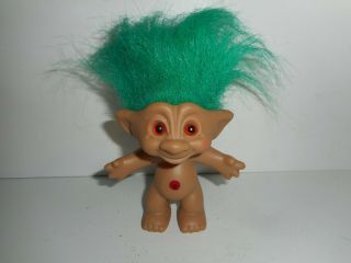Vintage Ace Novelty Green Hair Red Jewel Belly Troll Doll 5 "