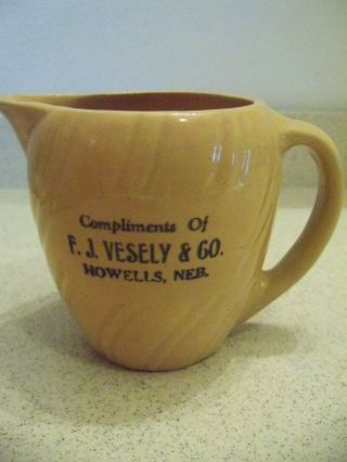 Antique Pottery Small Pitcher F.  J.  Vesely & Co.  Howells Nebraska Usa