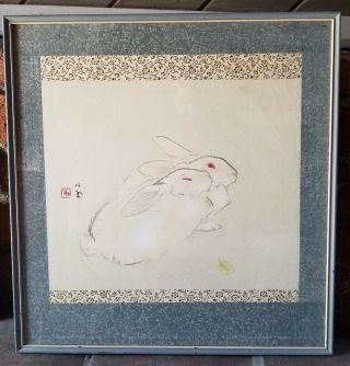 Chinese Watercolor Painting Of Rabbits - Signed