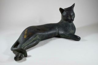 Antique Chinese Bronze Sculpture Figurine Of A Recumbent Cat