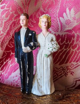 Unique Antique French Handpainted Wedding Mariage Bride & Groom Cake Topper