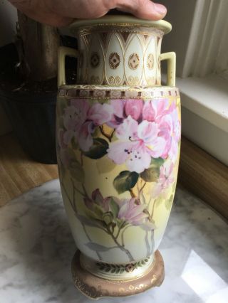 Large Antique Morimura Brothers Nippon Vase Hand Painted Pink Flowers 4