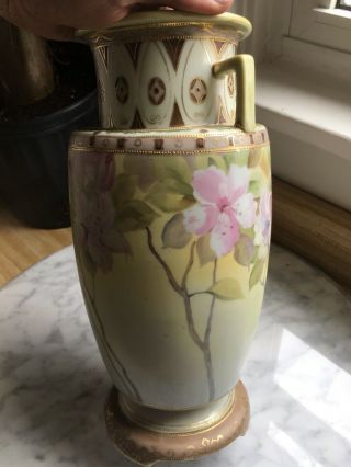 Large Antique Morimura Brothers Nippon Vase Hand Painted Pink Flowers 7