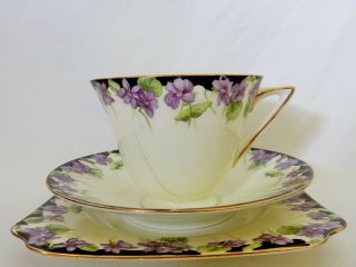 Antique 1936 Art Deco Royal Doulton Violets Violet Trio Cup Saucer Side Plate Af