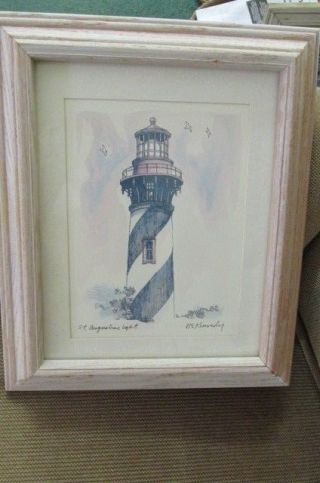 R.  E.  Kennedy St Augustine Florida Light House Watercolor & Pen Print