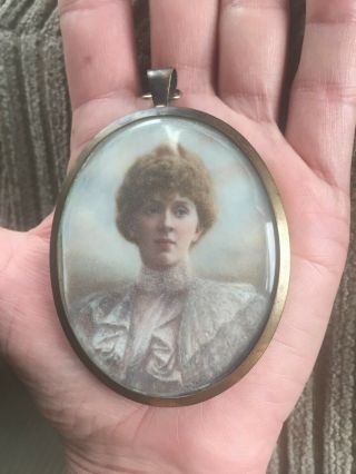 Fine Antique Pastel Watercolor Portrait Miniature Victorian Lady Pendant Or Wall