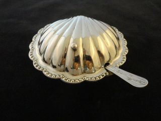 Vintage Leonard Silver Plated Scallop Shell Dish Glass Liner And Spreader (311)