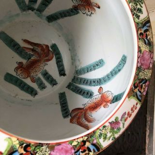 Antique Vtg Signed Chinese Porcelain Famille Rose Fish Bowl Jardiniere Planter 6