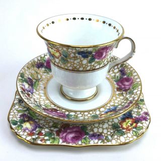 Antique Hammersley & Co Longton Stoke On Trent Cup Saucer Plate Floral Flowers