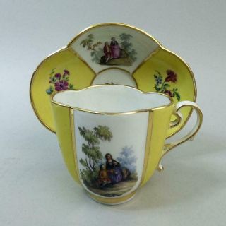 Antique Meissen Hand Painted Porcelain Cabinet Cup & Saucer C.  1880