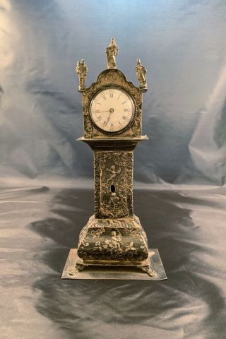 Antique Miniature Sterling Silver Dutch Grandfather Clock