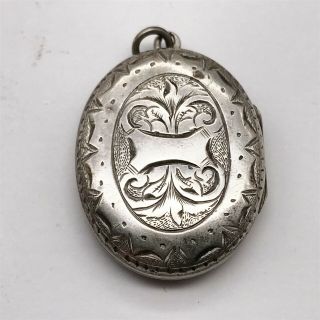 Antique Victorian Solid Sterling Silver Photo Locket Pendant For Necklace