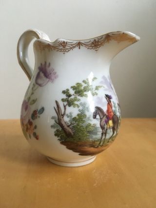 Antique 18th 19th C.  Meissen Hand Painted Hunt Hunting Scene Creamer Pitcher