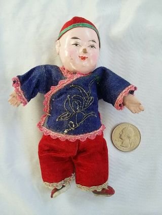 Asian Chinese Japanese Doll Figure Man Composition Mache Antique Vintage