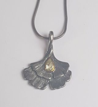 Vintage Or Antique Silver Pendant With Citrine Stone And Silver Chain