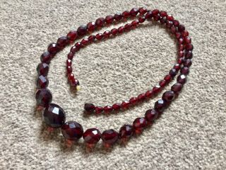 Vintage Antique Cherry Amber Bakelite Graduated Bead Necklace 60g - Brooch