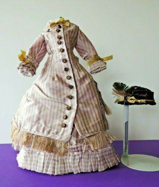 Vintage Doll 3 Piece Victorian Style Dress 12 " - 13 " Slender Doll - Hand Stitched