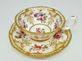 Fine Quality Antique H & R Daniel Floral Roses Cabinet Cup & Saucer 4057 C1840