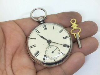 Antique Victorian Solid Silver Fusee Pocket Watch Albert Chain Fob London 2