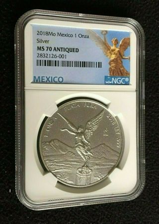 2018 Mo Mexico One Onza Silver Libertad Ngc Ms70 Antiqued Finish |