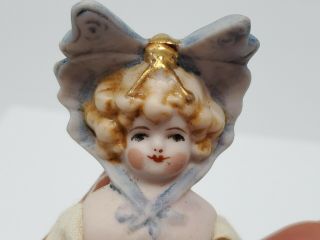 Antique Vintage Germany Bisque Doll Hertwig Blue Bonnet Head Butterfly 6.  5 "