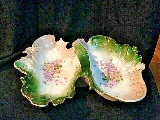 Antique Carl Tielsch C.  T.  Double Sided Porcelain Serving Bowl W/handle Germany
