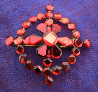 Pretty Antique Art Deco Red Vauxhall Mirrored Glass Brooch
