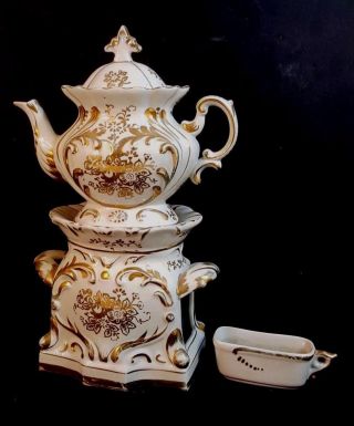 Veilleuse Tisaniere Porcelain Antique Teapot With Candle Heater From France