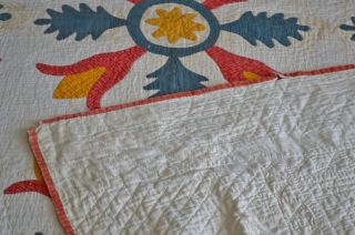 Antique Hand Stitched Folky Tulip Applique Quilt Dated 1826 10