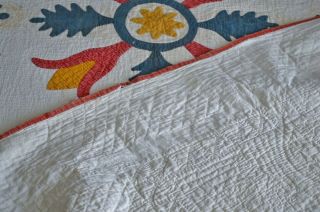 Antique Hand Stitched Folky Tulip Applique Quilt Dated 1826 9
