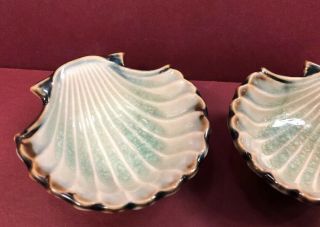 2 Antique Majolica Clam Shell Butter Pats Or Pin Trays 3