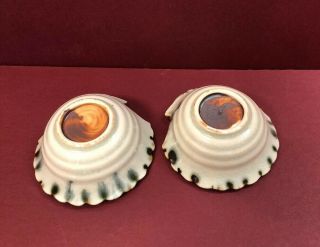 2 Antique Majolica Clam Shell Butter Pats Or Pin Trays 4