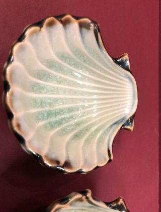 2 Antique Majolica Clam Shell Butter Pats Or Pin Trays 7