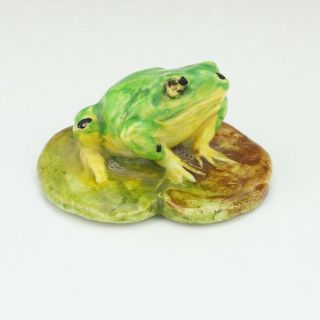 Antique Vallauris French Majolica Pottery - Hand Painted Frog Figure
