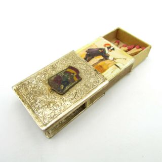 Vintage Matchbox Case Antique Style Holder Gold Toned With Old Matchbox