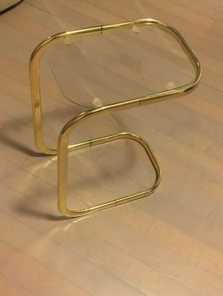 Vintage Brass Gold Tone Metal & Glass Side End Table Mcm Milo Baughman Style