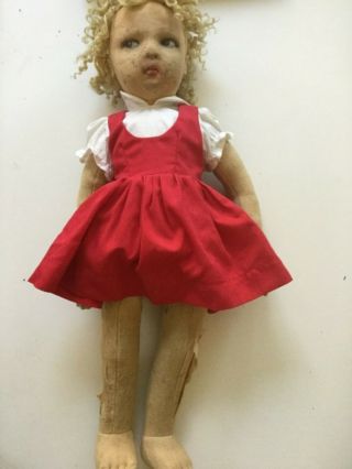 Antique Shirley Temple Lenci Doll - Needs Cleaning And Tlc.  Comes With Red Dress.