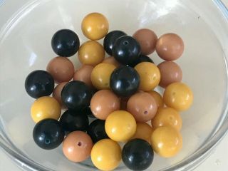 36 Bakelite 11mm Yellow,  Cappuccino,  And Blue - Colored Loose Beads W/ Holes