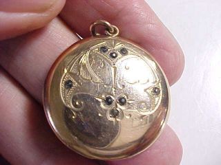 Antique Victorian Gold Filled Large Round Locket With 8 Dark Stones Engraved Vg