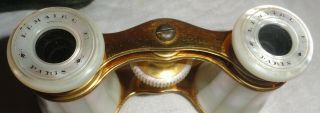 Lemaire Paris French Antique Mother Of Pearl Brass Theater Opera Glasses w/Case 2