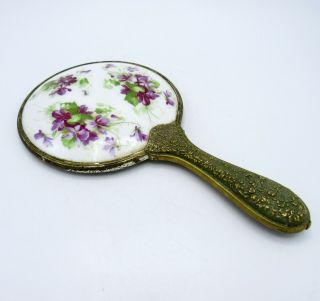 Antique Brass & Porcelain Hand Beveled Victorian Mirror Dressing Table Mirror Nr
