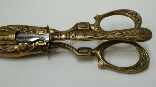Antique Art Nouveau Scissors And Letter Opener Pressed Brass Steel