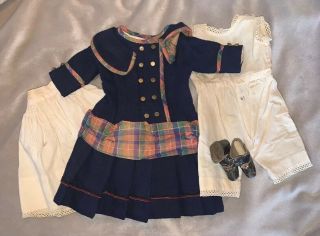 Antique Bisque French Doll Complete Outfit Dress Shoes 12”