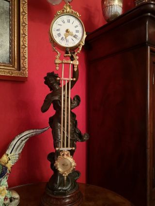 Stunning Large Antique French Mystery Clock 8 Day Movement Diana Mystery Clock.